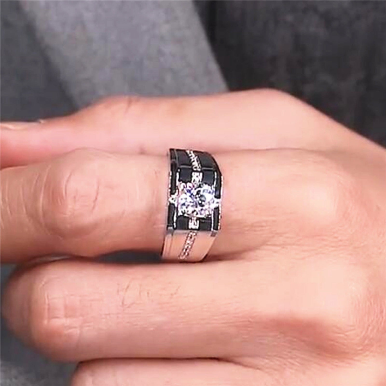 SHOWLU men's synthetic zirconia ring in elegant copper finish, showcasing detailed band design suitable for party jewelry.