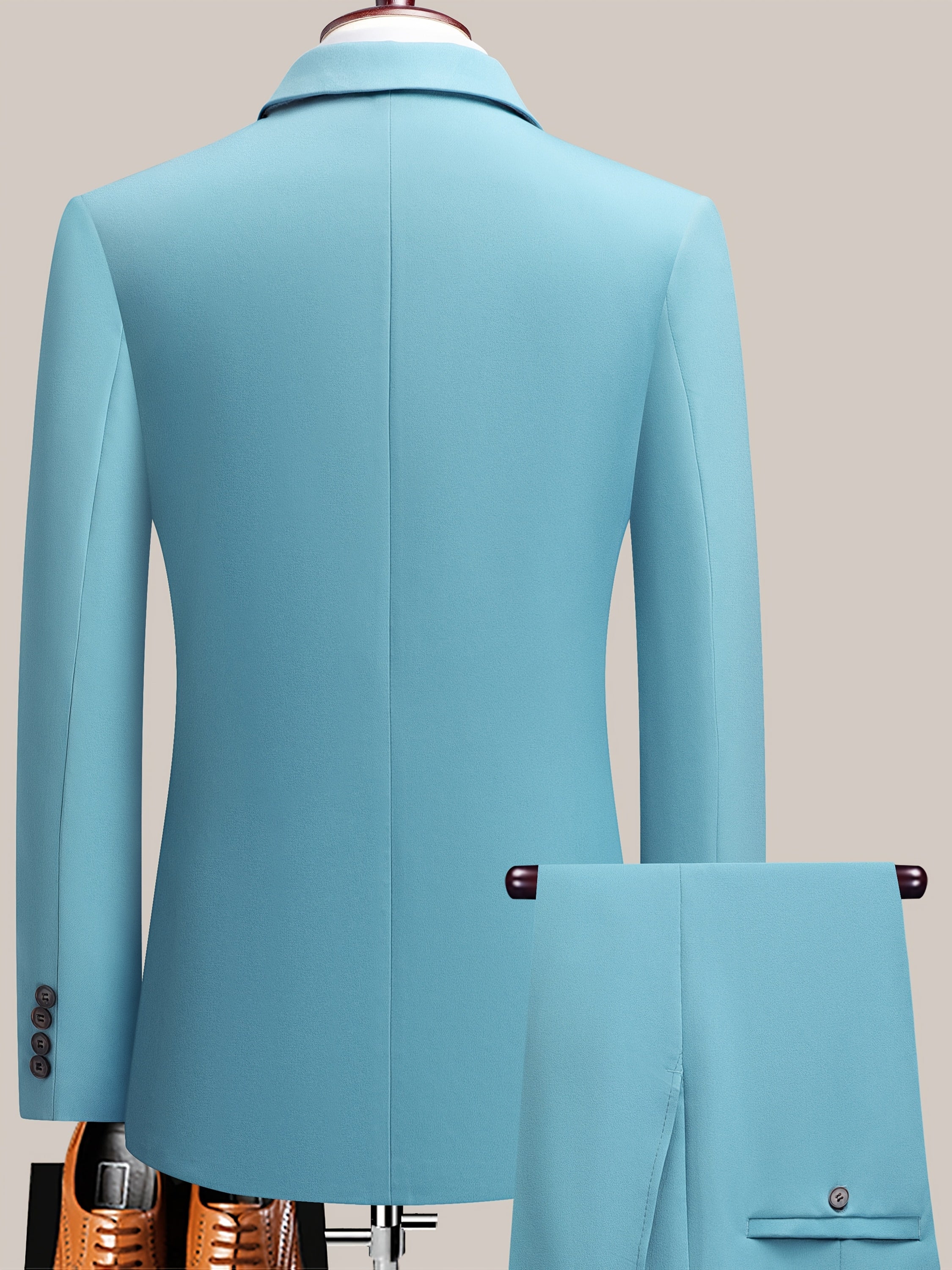SHOWLU Youth double-breasted solid color suit set, formal attire for boys, featuring a tailored blazer and matching trousers.