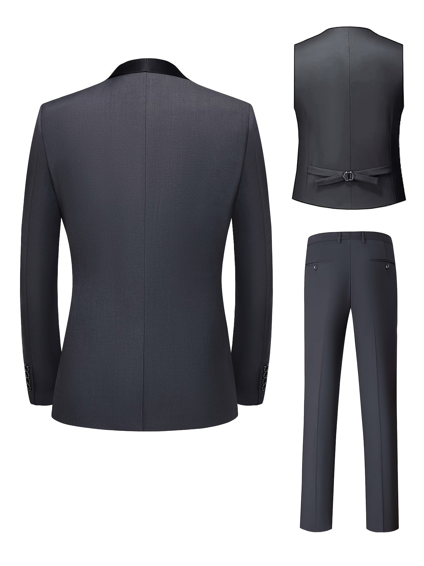Wedding Guest Suits For Men 3pcs Outfit Set, Men'S Long Sleeve One Button Shawl Collar Jacket With Pockets & Slim Fit Pants Set, Wedding Banquet SHOWLU FASHION STORE
