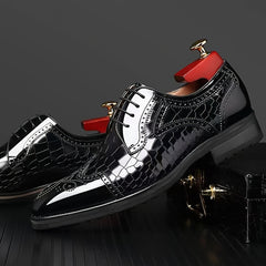 [Wedding Ready, Luxury Appearance] Breathable Men's Fashion Brogue Oxfords - Square Toe, Glossy Red Finish, Intricate Wingtip Design, Versatile Dress Shoes for Business, Weddings, and Casual Wear