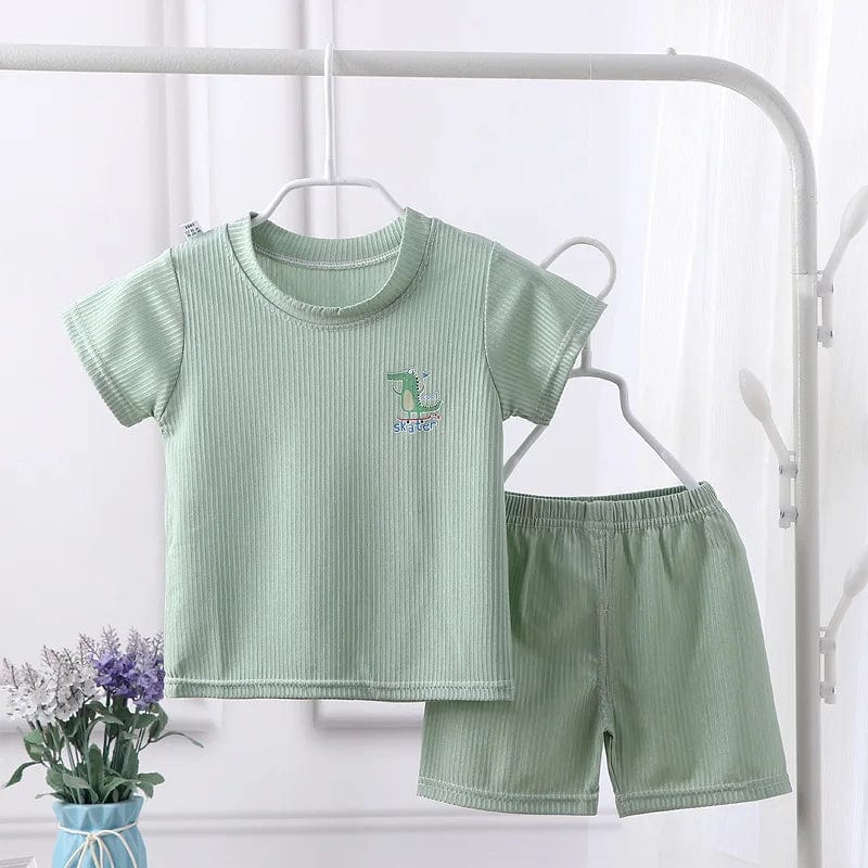 Toddler Babzapleume ice silk sleepwear set for boys and girls, 2-piece summer cotton outfit with breathable top and pants.