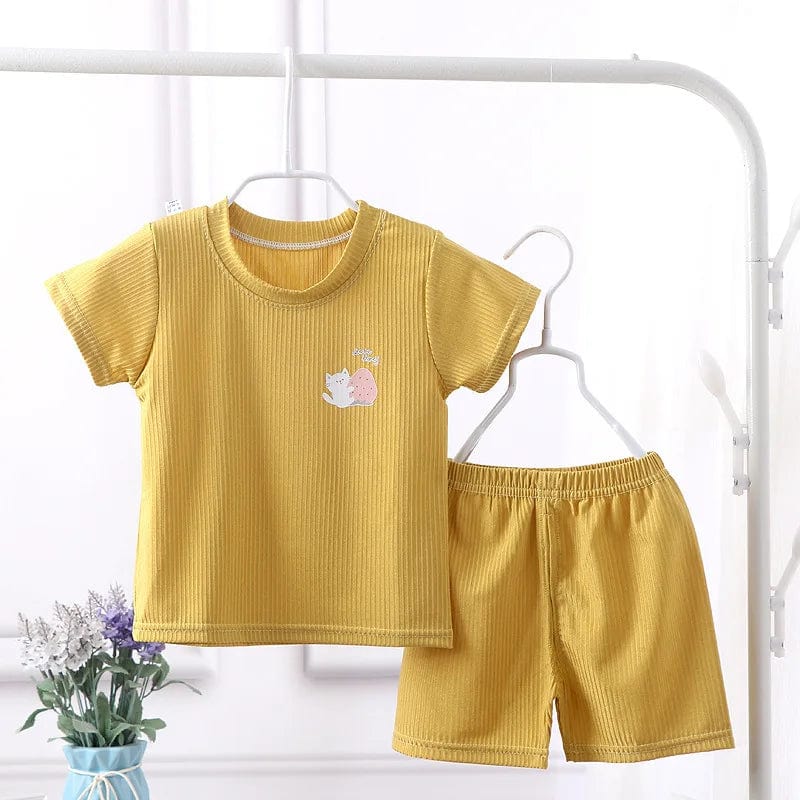 Toddler Babzapleume ice silk sleepwear set with top and pants, breathable summer cotton outfit for boys and girls aged 1-7.
