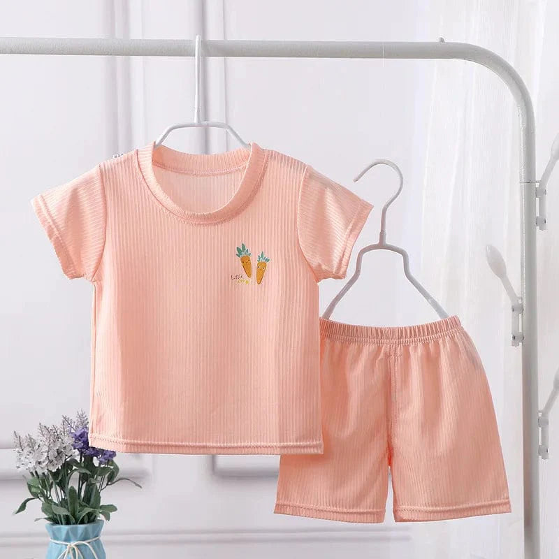 Babzapleume Toddler Ice Silk Sleepwear Set by Showlu Fashion, 2-piece summer cotton outfit for boys and girls, breathable and comfortable.