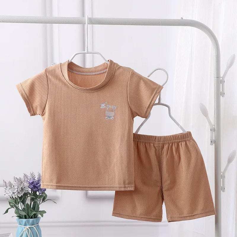 Toddler Babzapleume ice silk sleepwear set by Showlu Fashion, 2-piece summer cotton outfit with top and pants for boys and girls.