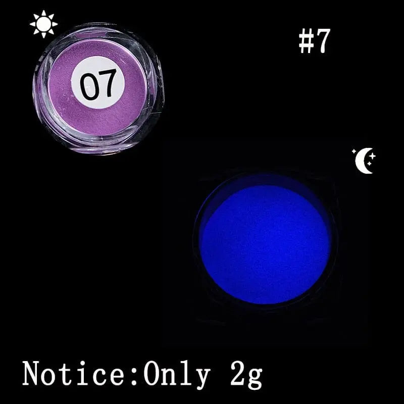 Showlu Store Nation Yanqueens Neon Phosphor Nail Glitter with 10 luminous glow powder colors for nail art and glowing effects.