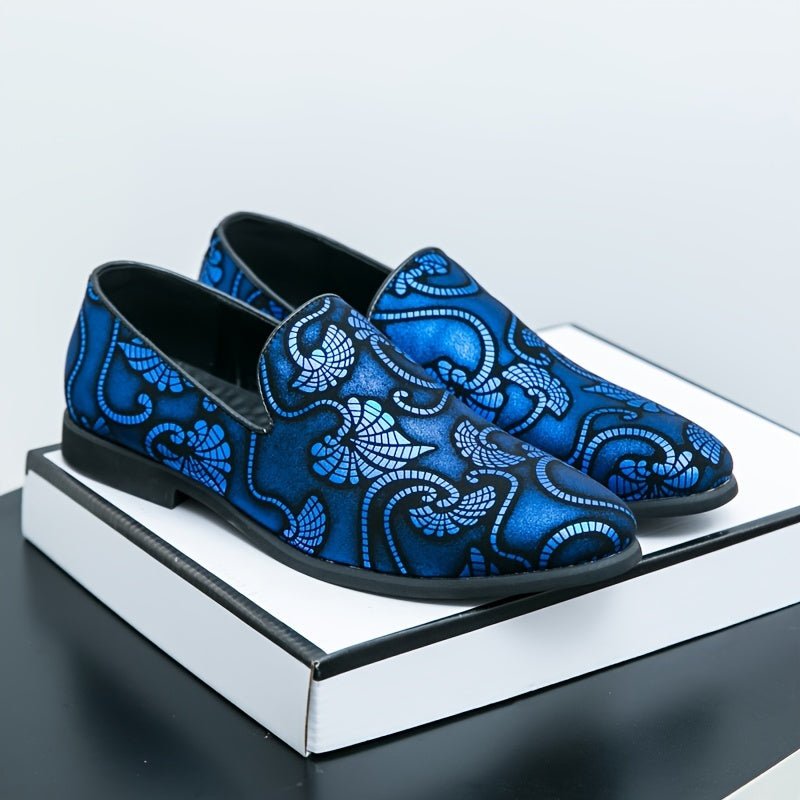 Pair of SHOWLU men's fashion street style loafers with round toe slip-on design, faux PU upper, ideal for parties and all seasons.