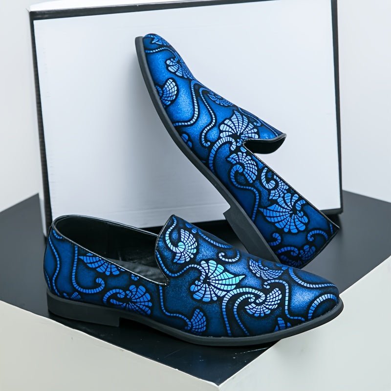 Pair of SHOWLU men's fashion street style loafers with round toe slip-on design, faux upper, and comfortable inner sole for all seasons.