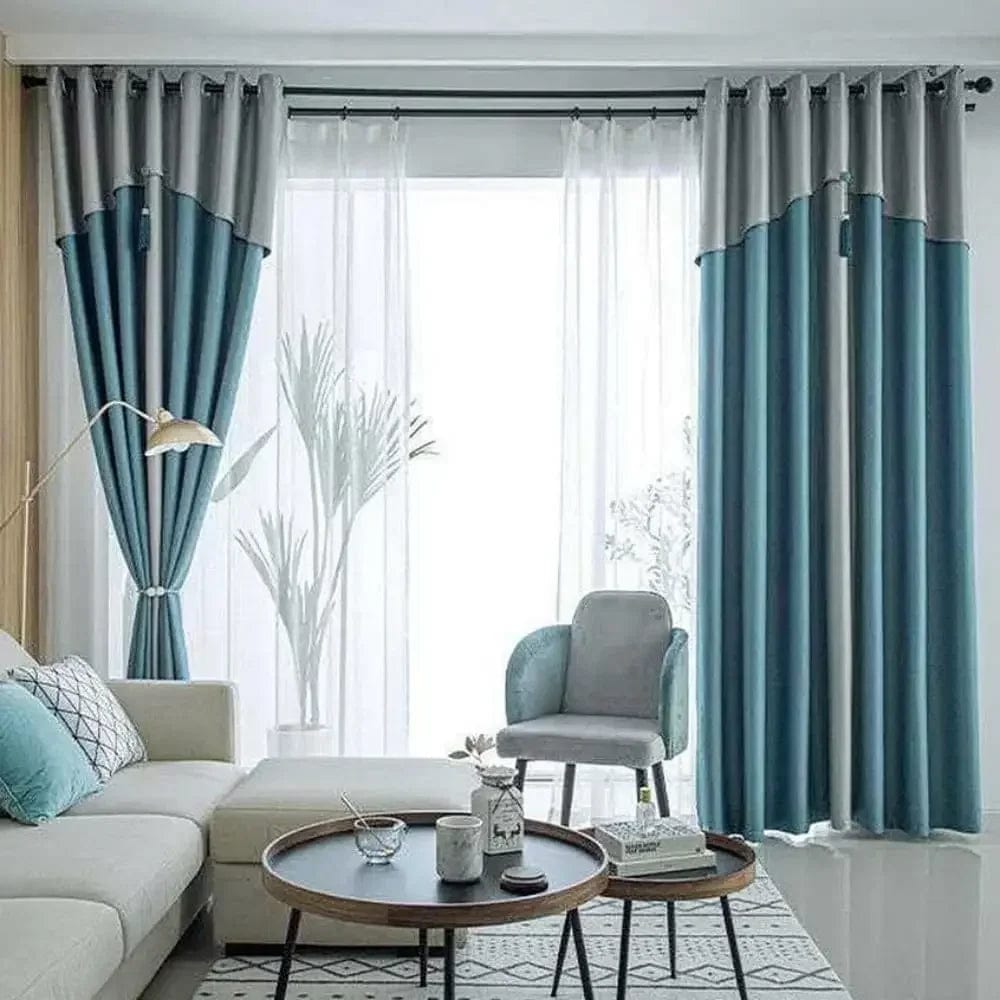 1 Panel 140cm Width Splicing Curtain for Living Room Bedroom Double Color Combination Room Darkening Curtain with Valance - SHOWLU FASHION STORE