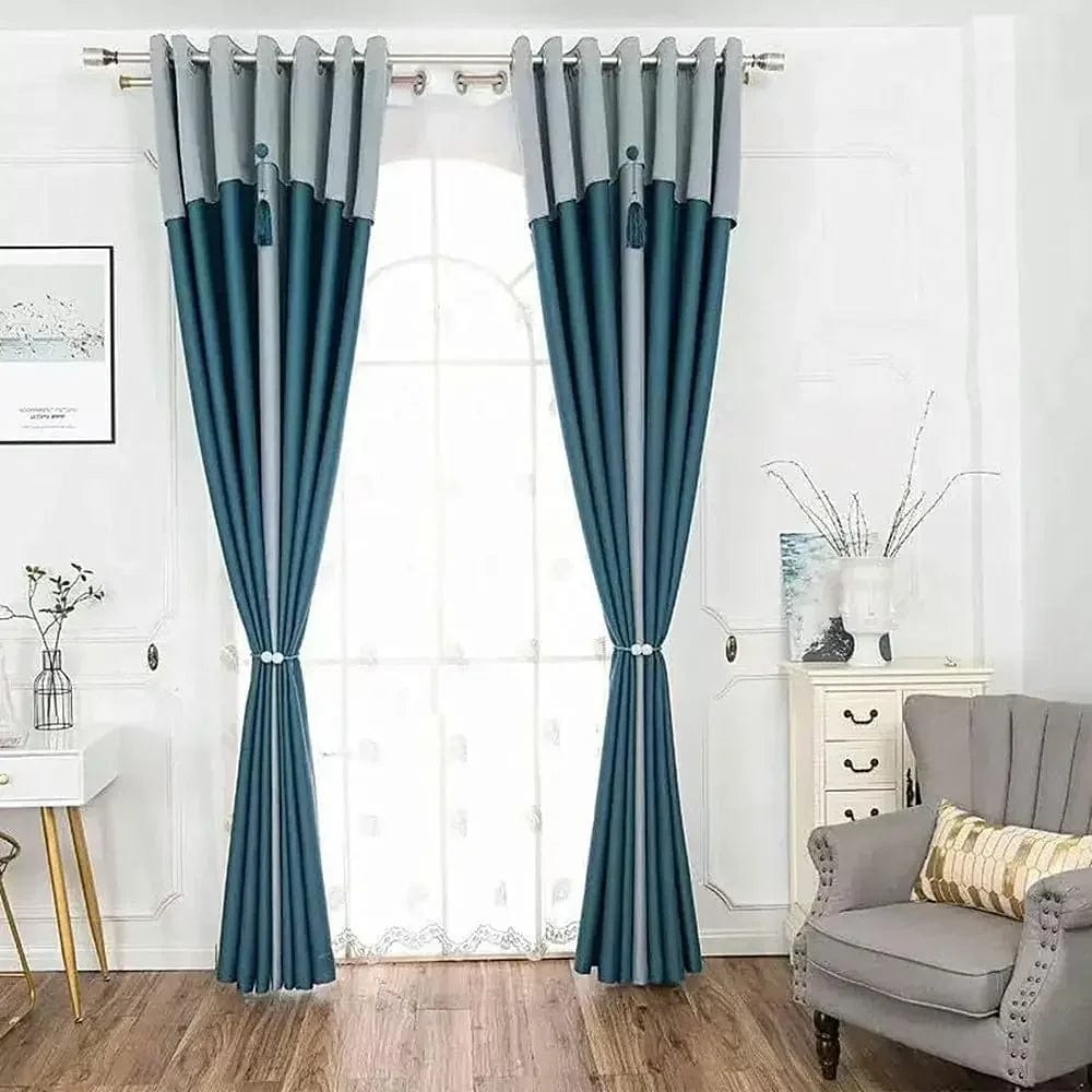 1 Panel 140cm Width Splicing Curtain for Living Room Bedroom Double Color Combination Room Darkening Curtain with Valance - SHOWLU FASHION STORE