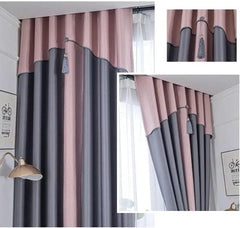 1 Panel 140cm Width Splicing Curtain for Living Room Bedroom Double Color Combination Room Darkening Curtain with Valance - SHOWLU FASHION STORE