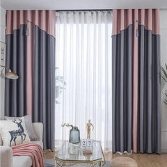 1 Panel 140cm Width Splicing Curtain for Living Room Bedroom Double Color Combination Room Darkening Curtain with Valance - SHOWLU FASHION STORE