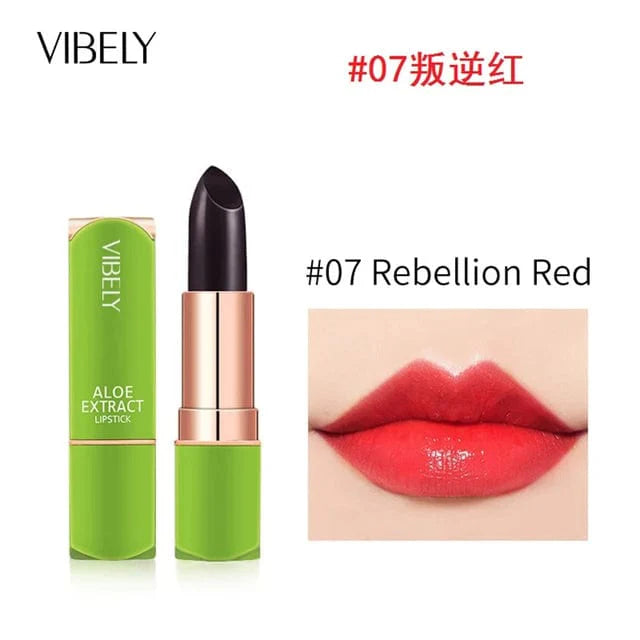 Showlu Aloe Vera Magic Lip Balm changing color on lips, natural moisture, safe ingredients, and nourishing for soft, hydrated lips.