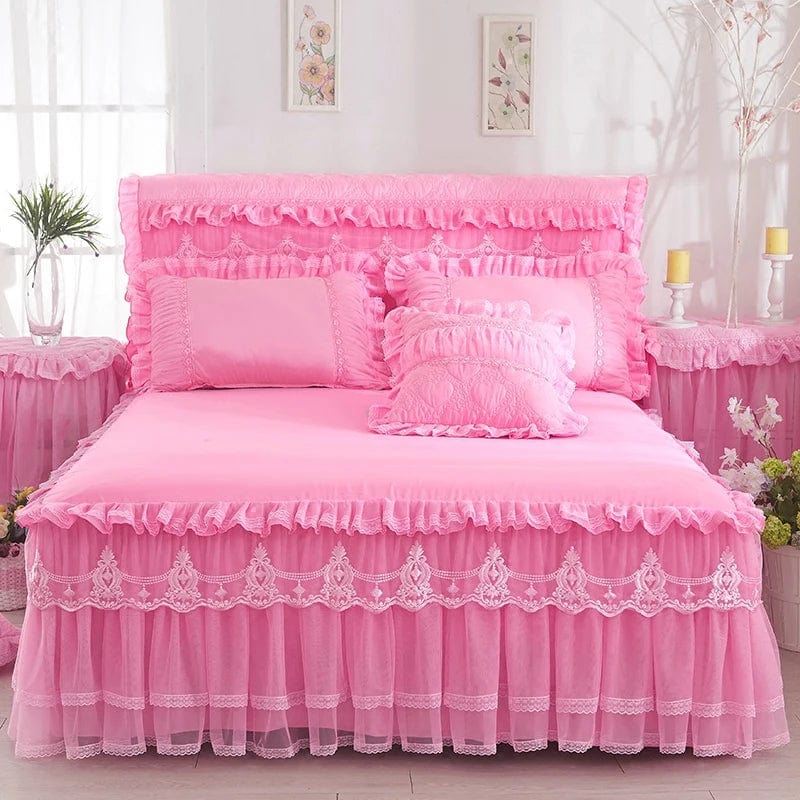 1 Piece Lace Bed Skirt +2pieces Pillowcases bedding set Princess Bedding Bedspreads sheet Bed For Girl bed Cover King/Queen size - SHOWLU FASHION STORE