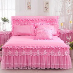 1 Piece Lace Bed Skirt +2pieces Pillowcases bedding set Princess Bedding Bedspreads sheet Bed For Girl bed Cover King/Queen size - SHOWLU FASHION STORE