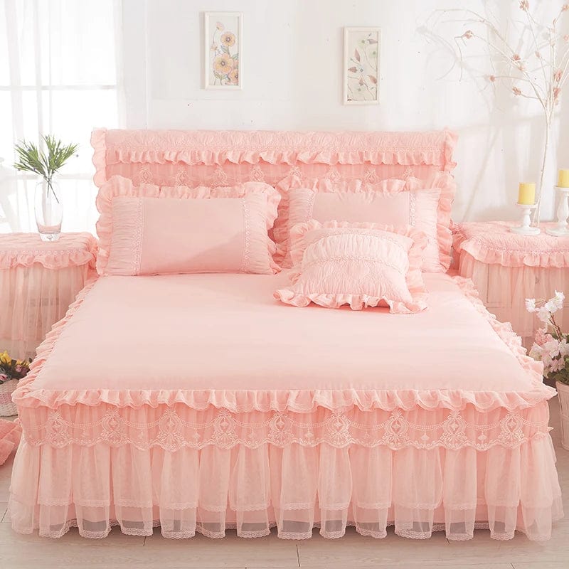 SHOWLU FASHION STORE Mtuove Lace Bed Skirt Set with princess embroidered bedspread, pillowcases, and bedding for king or queen size bed