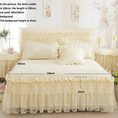 1 Piece Lace Bed Skirt +2pieces Pillowcases bedding set Princess Bedding Bedspreads sheet Bed For Girl bed Cover King/Queen size - SHOWLU FASHION STORE