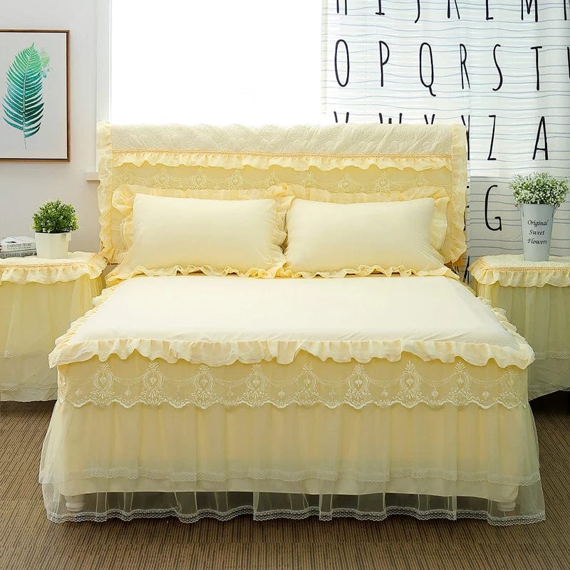 SHOWLU FASHION STORE Mtuove Lace Bed Skirt Set with princess embroidery, includes bedspread, pillowcases, and lace accents for queen or king size bed