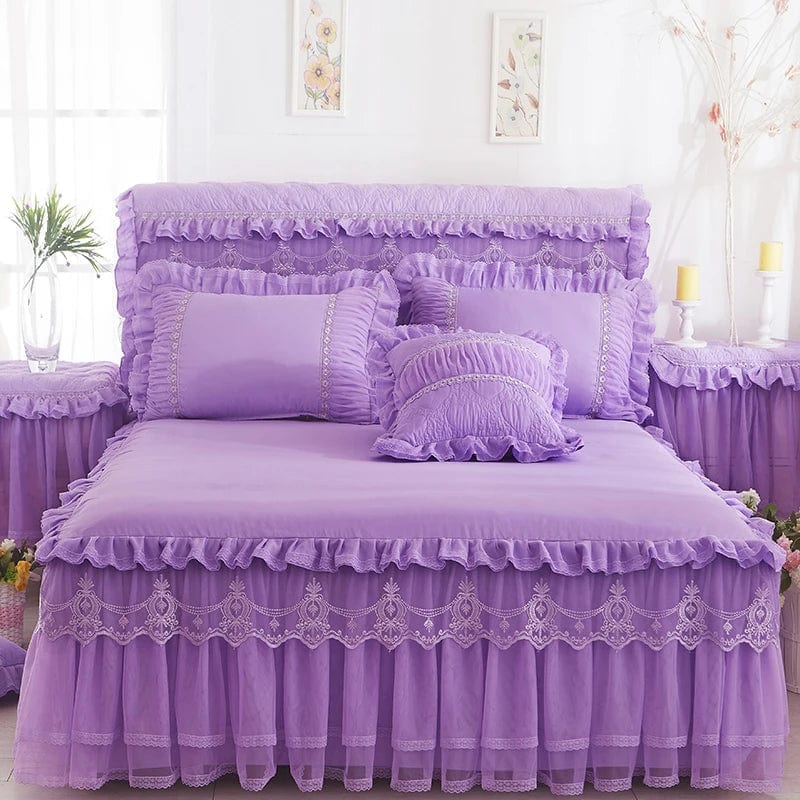 SHOWLU FASHION STORE Mtuove Lace Bed Skirt Set with princess embroidered bedspread, pillowcases, and matching sheets for king or queen size bed