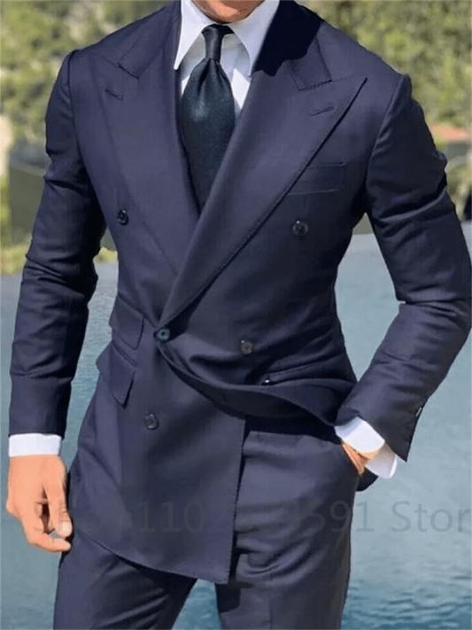 1 Piece Navy Blue Double Breasted Jacket Only Costume Homme Men Suits Tuxedo Groom Wedding Slim Fit Terno Masculino Blazer - SHOWLU FASHION STORE