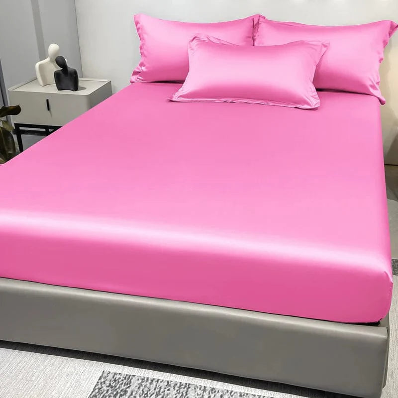 Showlu Fashion satin fitted sheet in solid ice silk color, modern bedspread for bedroom bedding, excluding pillowcases