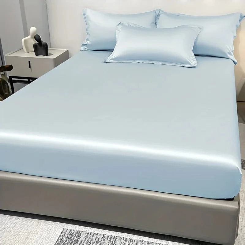 Showlu Fashion satin fitted sheet in solid ice silk color, modern bedding for a stylish bedroom look