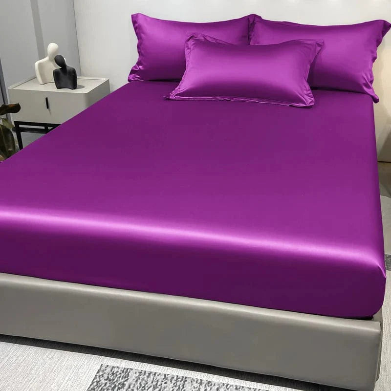 Showlu Fashion satin fitted sheet in solid ice silk color, modern and smooth bedding for a stylish bedroom.
