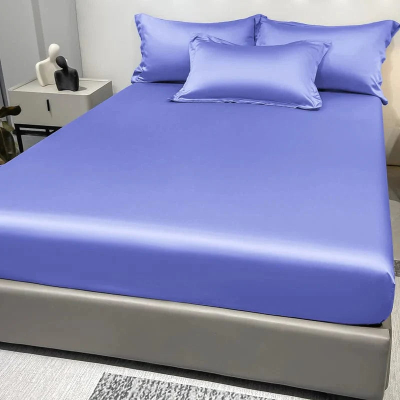 Showlu Fashion satin fitted sheet in solid ice silk color, modern bedding for a sleek, smooth bedroom look