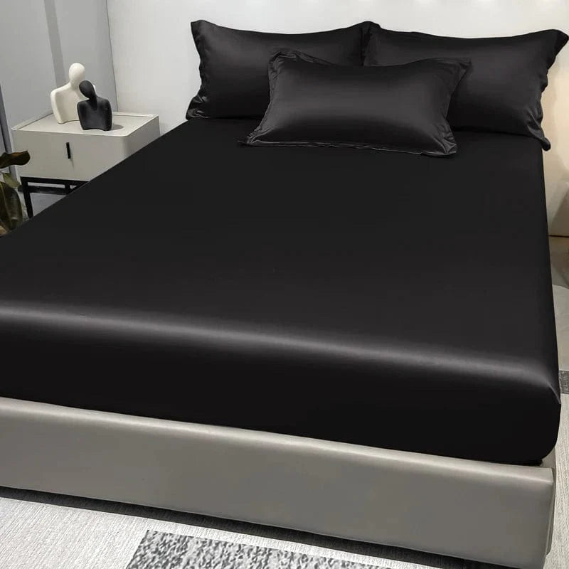 Showlu Fashion satin fitted sheet in solid ice silk color, modern bedspread for bedroom bedding, excluding pillowcases.