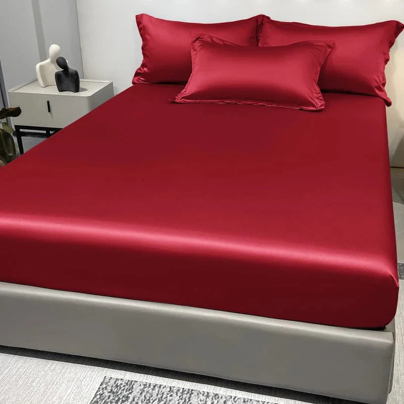 Showlu Fashion satin fitted sheet in solid ice silk color, modern bedroom bedding for a smooth, luxurious look.