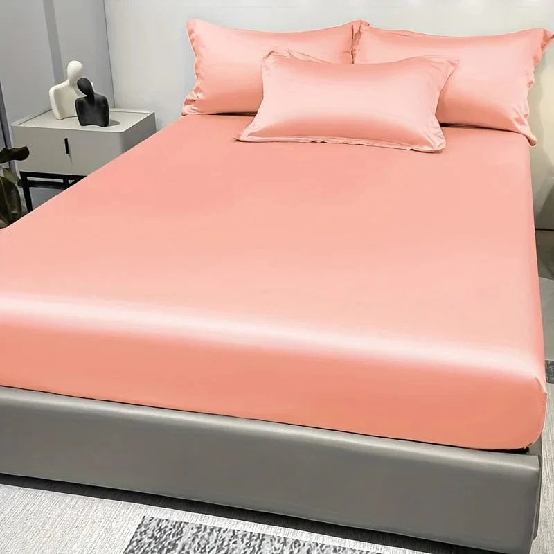 Showlu Fashion satin fitted sheet in solid ice silk color, modern bedroom bedding for a smooth, luxurious sleep.