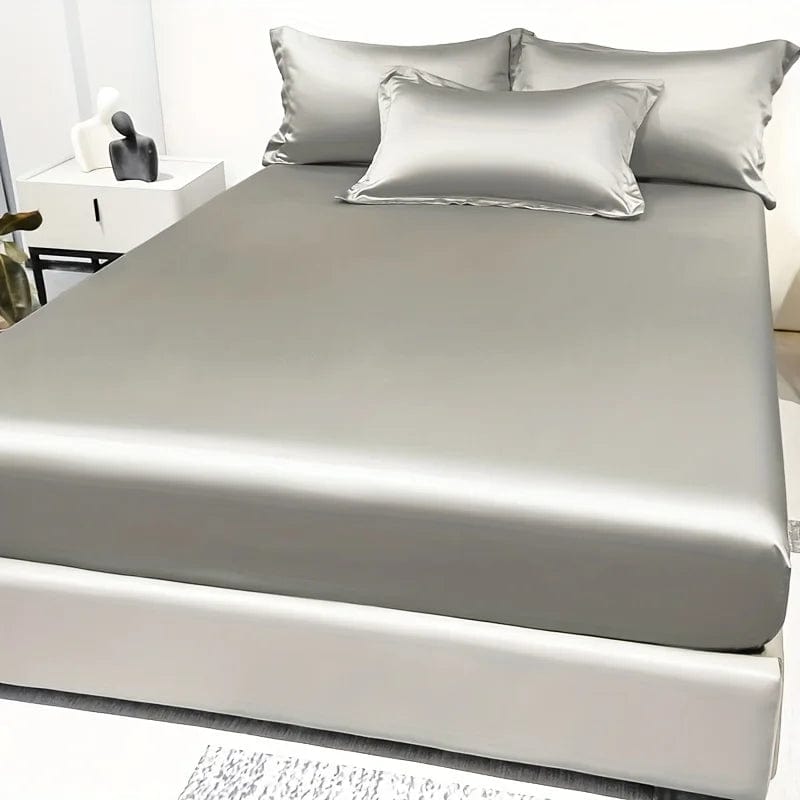 1 Simple Modern Satin Solid Color Fitted Sheet, Solid Color Ice Silk Bedspread For Bedroom, Bedding (Excluding Pillowcases) - SHOWLU FASHION STORE