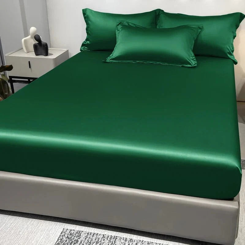 Showlu Fashion satin fitted sheet in solid ice silk color, modern bedspread for bedroom bedding, excluding pillowcases