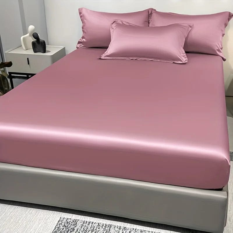 1 Simple Modern Satin Solid Color Fitted Sheet, Solid Color Ice Silk Bedspread For Bedroom, Bedding (Excluding Pillowcases) - SHOWLU FASHION STORE