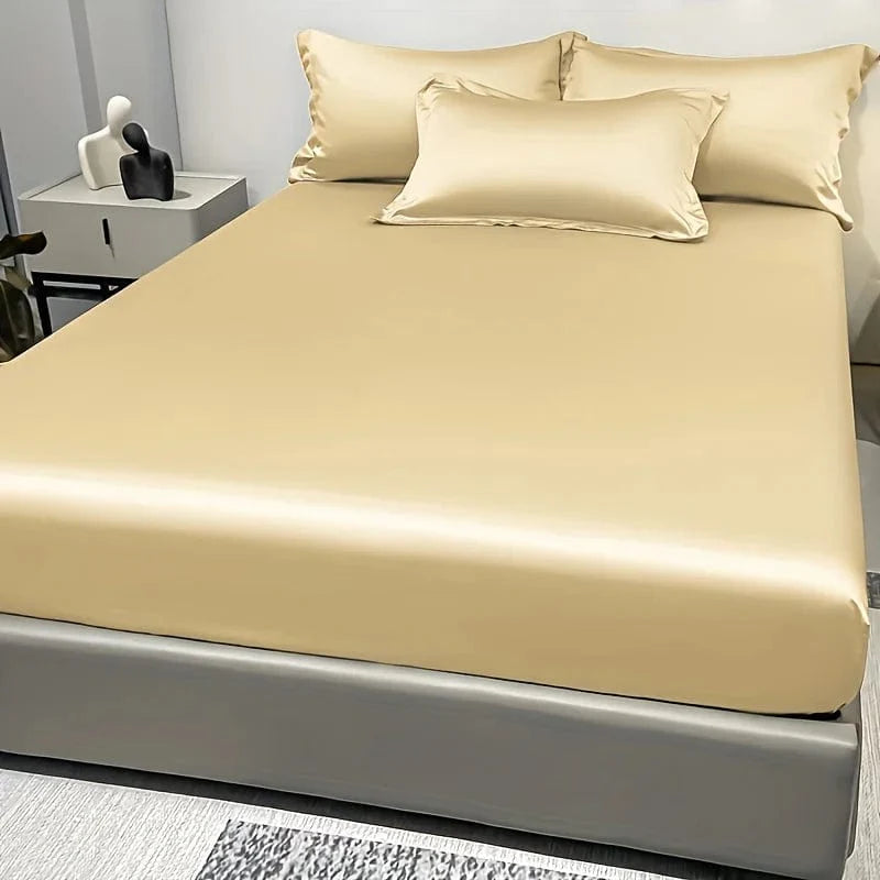 Showlu Fashion satin fitted sheet in solid ice silk color, modern bedspread for bedroom bedding, excluding pillowcases