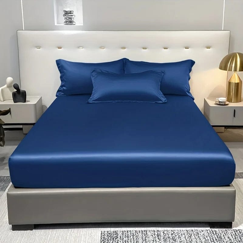 1 Simple Modern Satin Solid Color Fitted Sheet, Solid Color Ice Silk Bedspread For Bedroom, Bedding (Excluding Pillowcases) - SHOWLU FASHION STORE