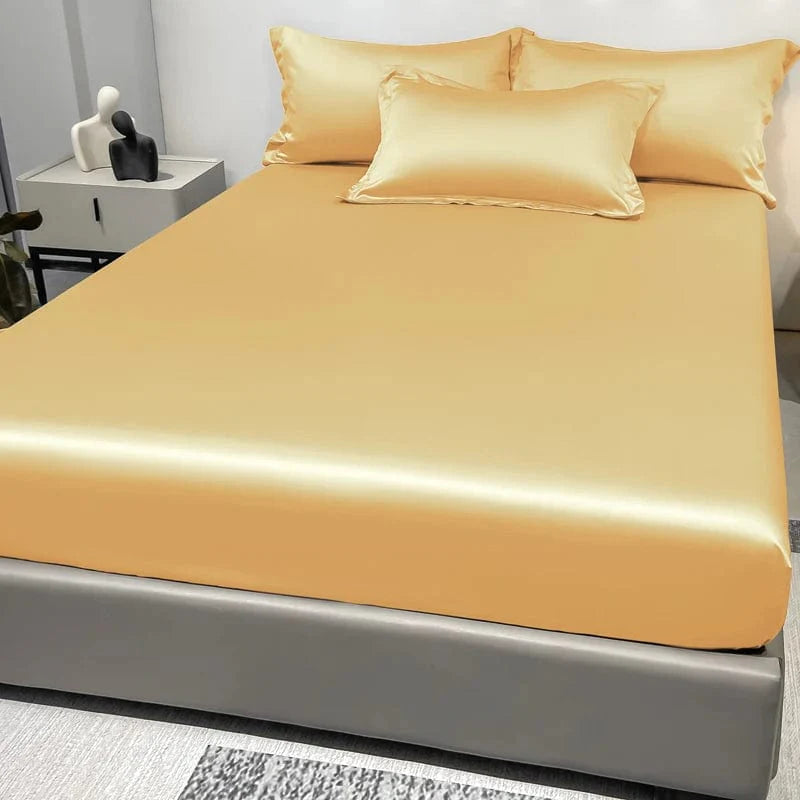 Showlu Fashion satin fitted sheet in solid ice silk color, modern and smooth bedspread for bedroom bedding.