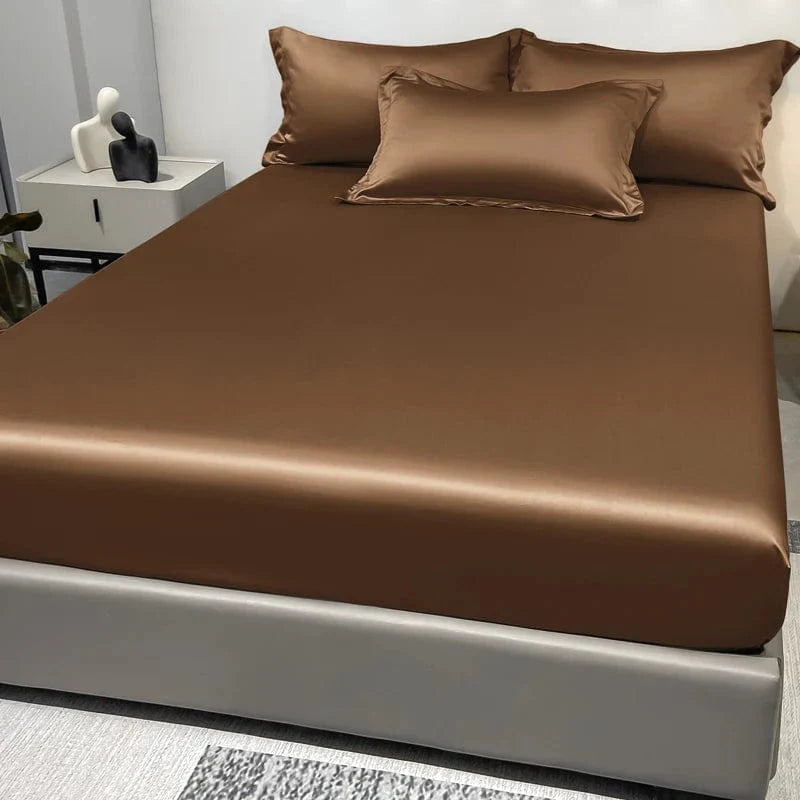 Showlu Fashion satin fitted sheet in solid ice silk color, modern bedspread for bedroom bedding, excluding pillowcases