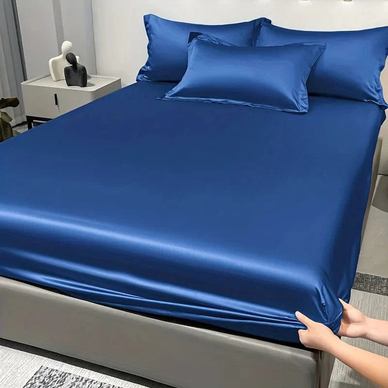 Showlu Fashion satin fitted sheet in solid ice silk color, modern design for bedroom bedding, excluding pillowcases