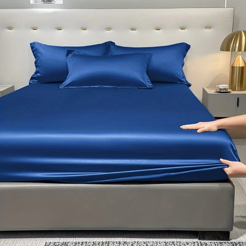 1 Simple Modern Satin Solid Color Fitted Sheet, Solid Color Ice Silk Bedspread For Bedroom, Bedding (Excluding Pillowcases) - SHOWLU FASHION STORE