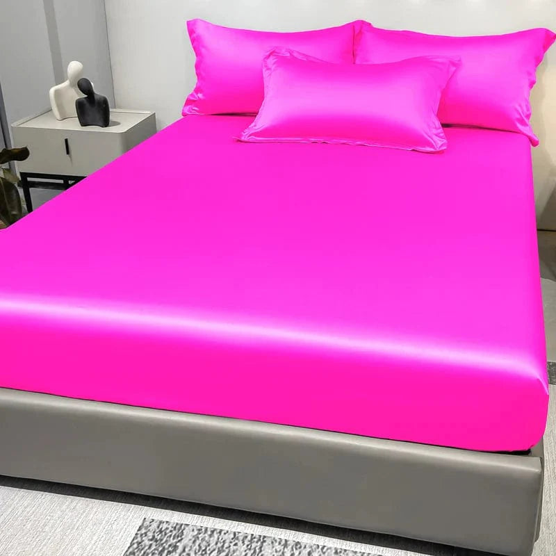 Showlu Fashion satin fitted sheet in solid ice silk color, modern and smooth bedding for a stylish bedroom look