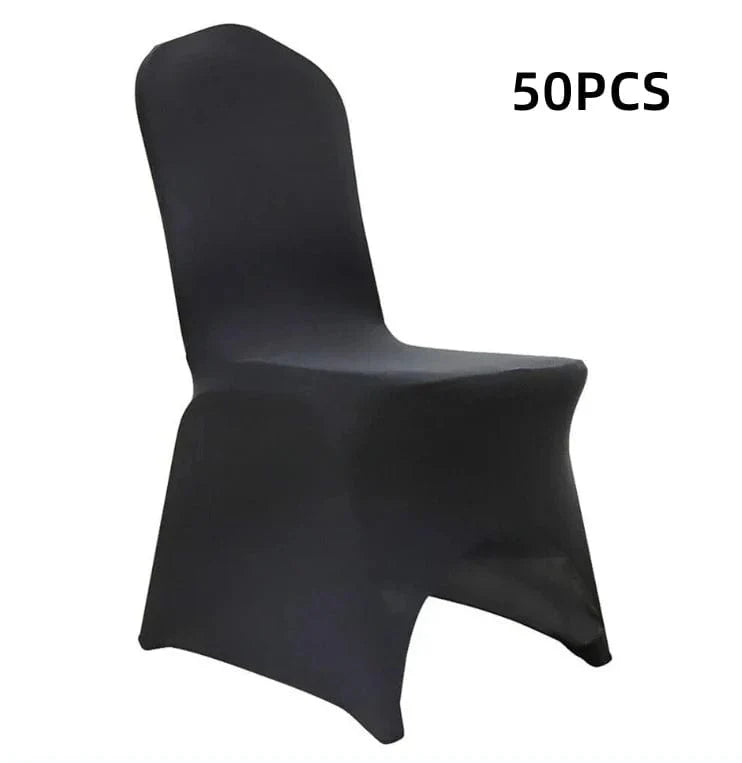 Black and white stretch spandex wedding chair covers from SHOWLU FASHION STORE, universal fit for banquet and event chairs.