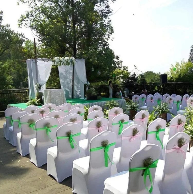 Set of black and white stretch spandex wedding chair covers from SHOWLU FASHION STORE, universal fit for banquet and event chairs