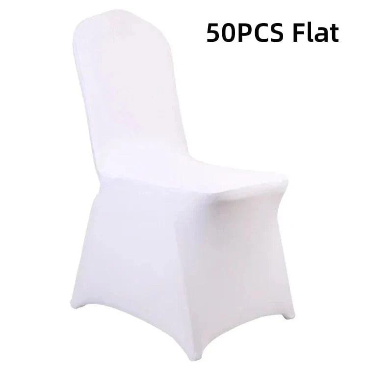 Black and white spandex wedding chair covers by SHOWLU FASHION STORE, stretchy universal slipcovers for banquet and event chairs.