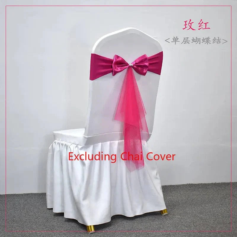 Set of 10-50 Showlu Spandex Chair Sashes with gauze lycra stretch bows, ideal for wedding and banquet event decorations.