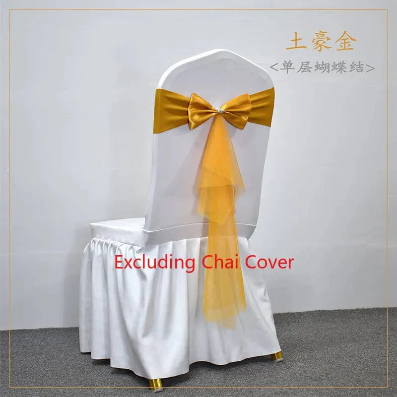 Set of 10-50 Showlu Spandex Chair Sashes with gauze lycra stretch bows for wedding or event decoration, banquet and party decor.