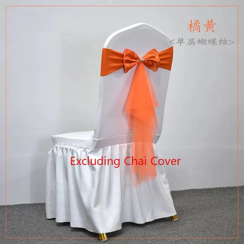Set of 10-50 Showlu Spandex Chair Sashes with gauze fabric, stretch lycra bows for wedding and event decoration.