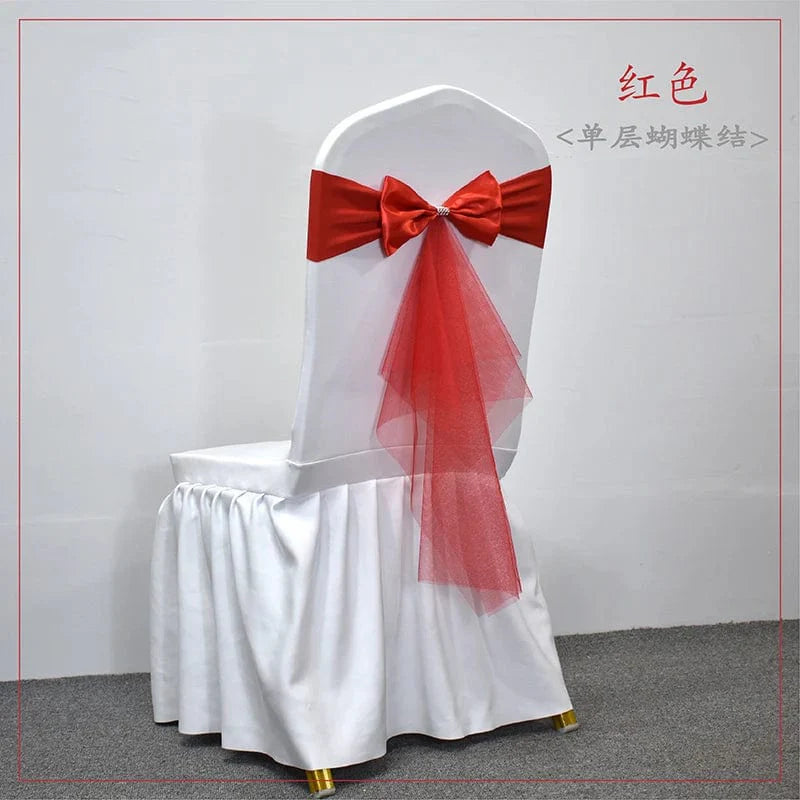 Set of 10-50 Showlu Spandex Chair Sashes with gauze lycra stretch bows for wedding and event decor, banquet, party decoration.