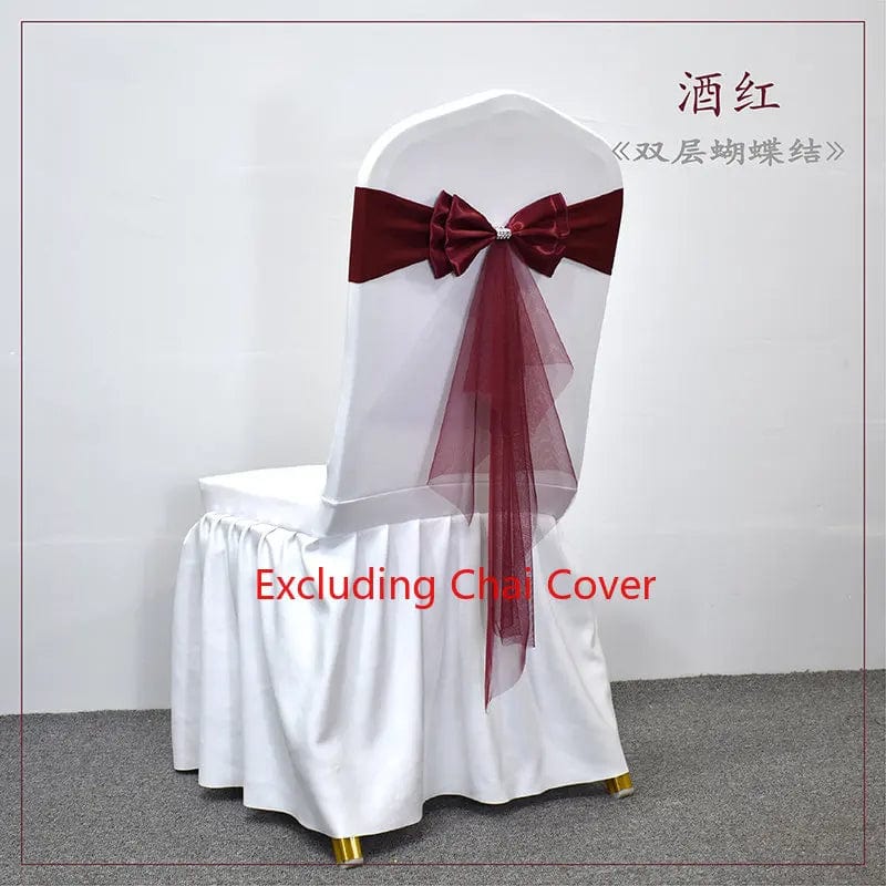 Set of 10-50 Showlu Spandex Chair Sashes with gauze bows, stretch Lycra wedding chair bands for banquet and party decorations.