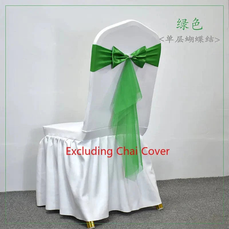 Set of Showlu Spandex Chair Sashes with gauze bows for weddings, stretch Lycra chair bands for banquet and party decorations.