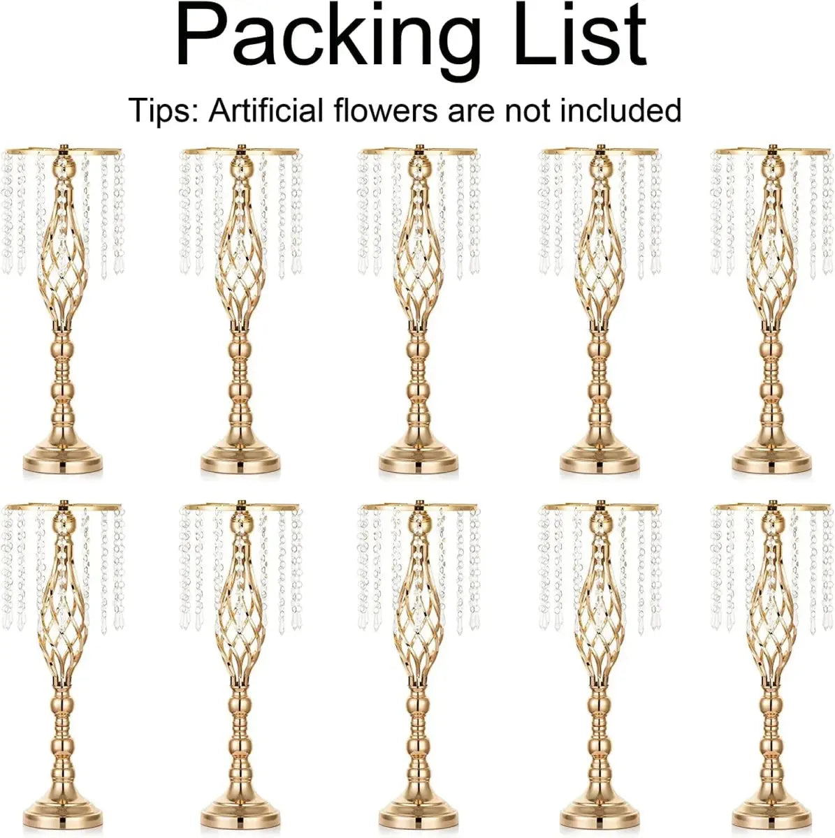 Gold metal flower vase with chandelier crystals, perfect for wedding centerpieces and table decor by Showlu Fashion Store.
